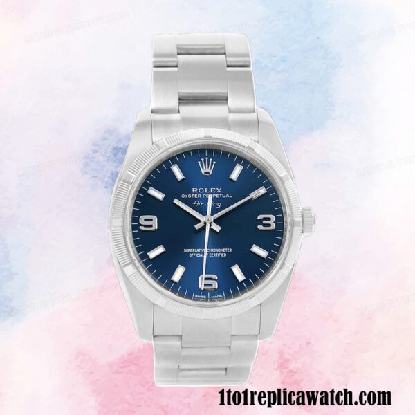 1:1 replica Rolex Air-king 114210BLSO Rolex Calibre 2813 Men’s Hands and Markers Silver-tone - Image 2