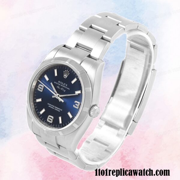 1:1 replica Rolex Air-king 114210BLSO Rolex Calibre 2813 Men’s Hands and Markers Silver-tone - Image 3
