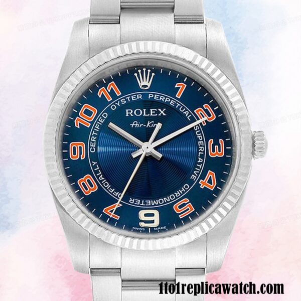 1:1 replica Rolex Air-king Men’s 114234BLAO Rolex Calibre 2813  Silver-tone