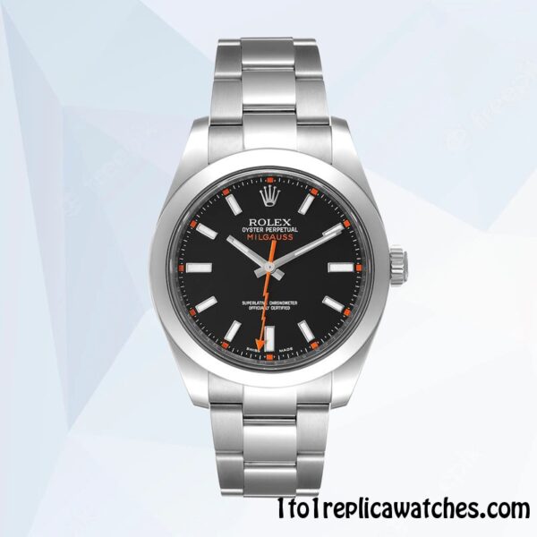 1:1 Replica Rolex Milgauss 116400BKSO Rolex Calibre 2813 Men’s Silver-tone Black Dial - Image 2