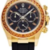 Rolex Daytona Yellow Gold Orange Sapphire Bezel Black Dial 116588SACO