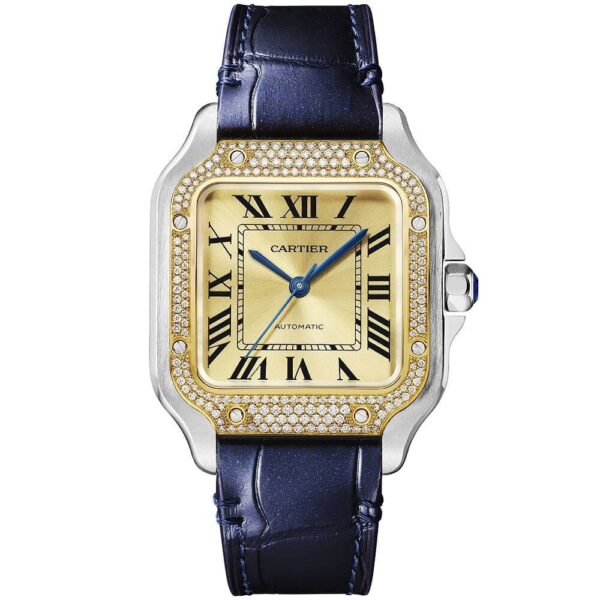 Santos de Cartier Medium Steel & 18ct Yellow Gold Diamond Set Watch - Image 2