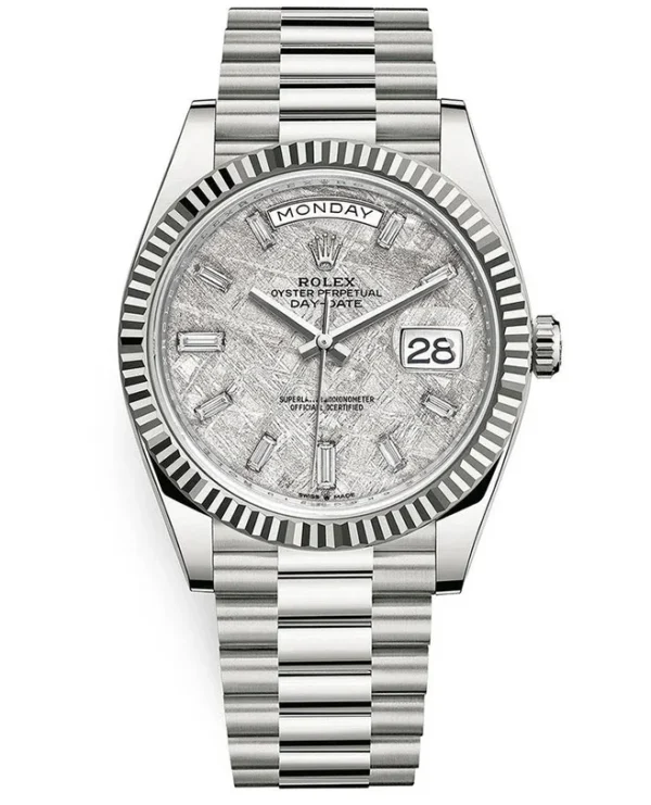 Rolex Day-Date 40 Presidential 228239 Fluted Bezel Baguette Diamond Meteorite Dial - Image 8
