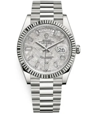 Rolex Day-Date 40 Presidential 228239 Fluted Bezel Baguette Diamond Meteorite Dial