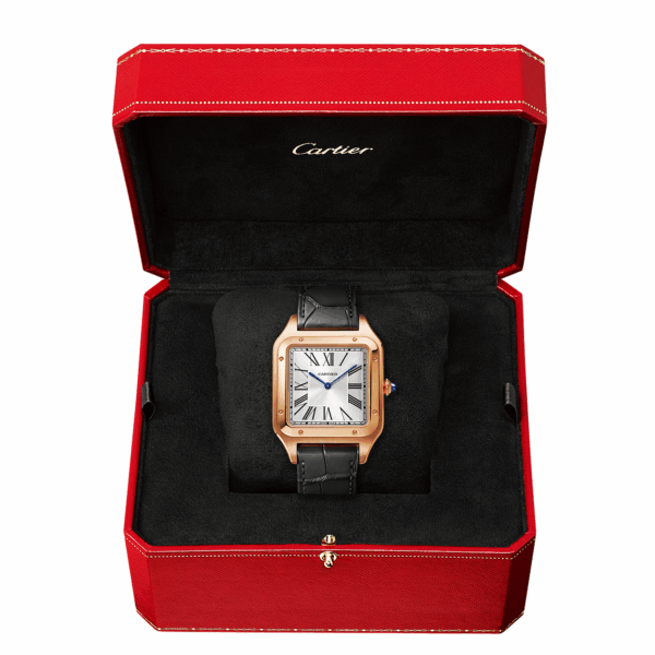 Santos-Dumont Extra Large 18ct Rose Gold Strap Watch - Image 4