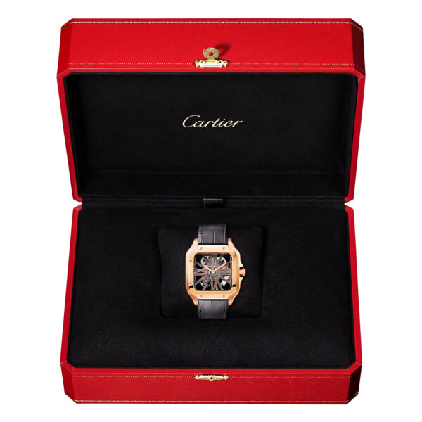 Santos de Cartier Large 18ct Rose Gold Skeleton Dial Strap Watch - Image 5