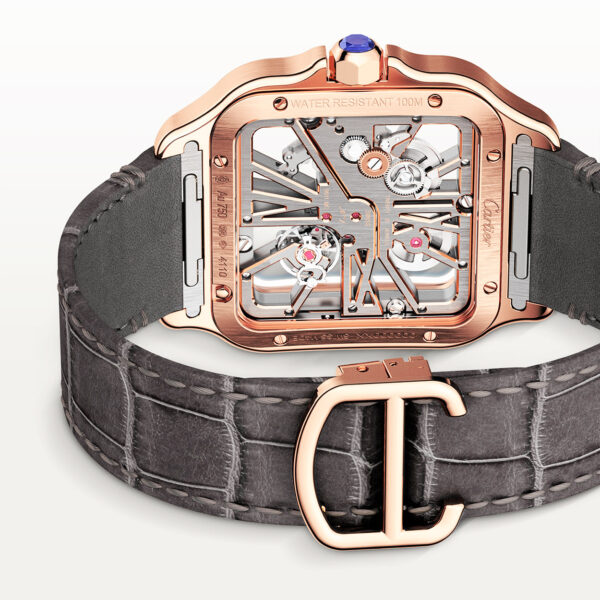 Santos de Cartier Large 18ct Rose Gold Skeleton Dial Strap Watch - Image 3