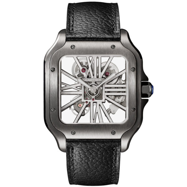 Santos de Cartier Large Skeleton Black ADLC Blue Strap Watch - Image 3
