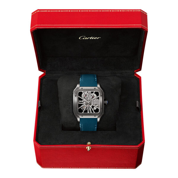 Santos de Cartier Large Skeleton Black ADLC Blue Strap Watch - Image 2