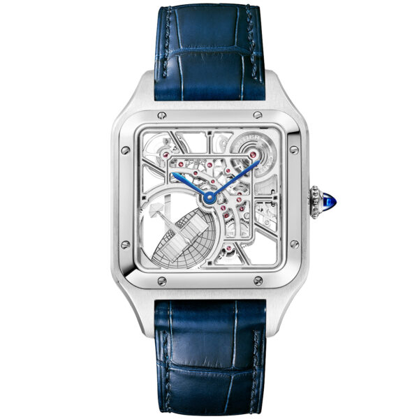 Santos-Dumont Large Steel Skeleton Dial Automatic Strap Watch - Image 3