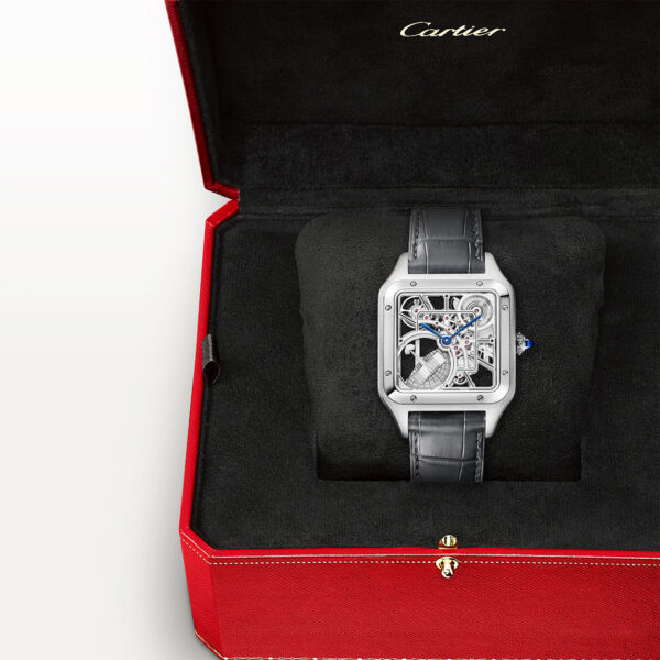 Santos-Dumont Large Steel Skeleton Dial Automatic Strap Watch - Image 2