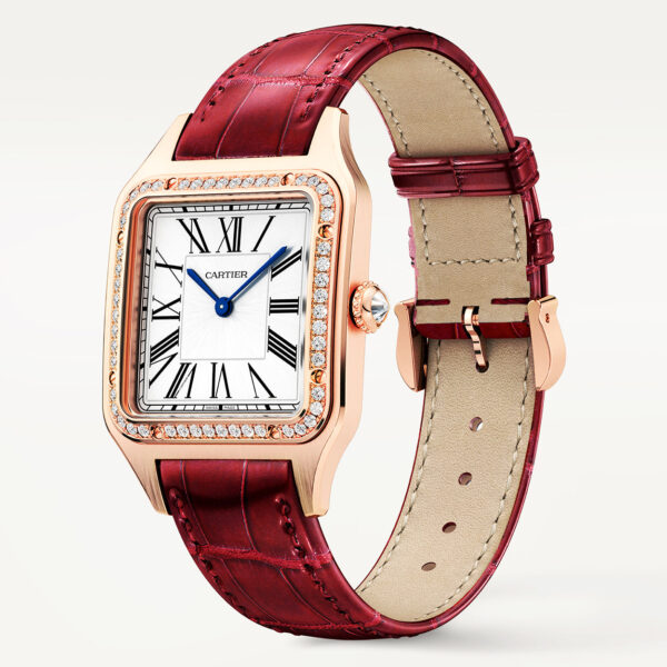 Santos-Dumont Large 18ct Rose Gold Silver Dial Diamond Bezel Watch - Image 3