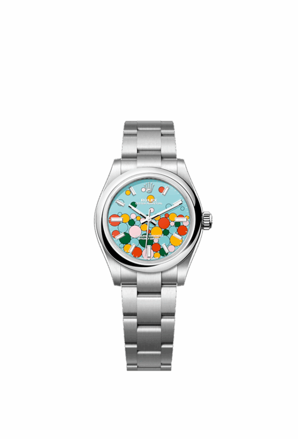 Rolex Oyster Perpetual 31, Turquoise blue, Celebration motif, Oystersteel, 31mm, Ref# 277200-0010