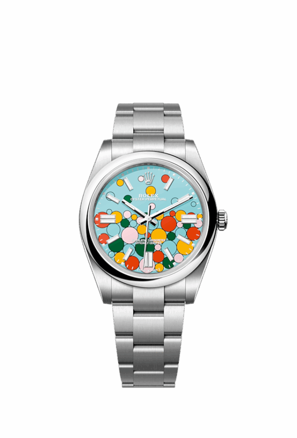 Rolex Oyster Perpetual 41, Oystersteel, 41mm, Turquoise Celebration Motif Dial, Ref# 124300-0008